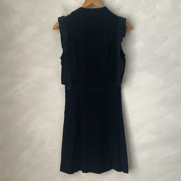 Sandro silk viscose Black Ruffled Sleeveless Dress buttons size 1 or small - Picture 11 of 13
